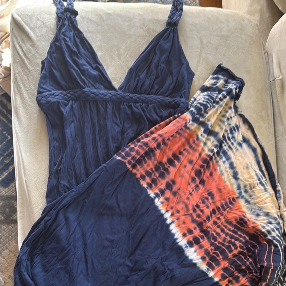 Gypsy 05 Navy Maxi Dress with Orange Tie-Dye Panel